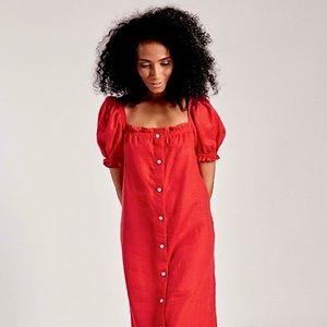 The Sleeper - Brigitte Red Linen Maxi Dress